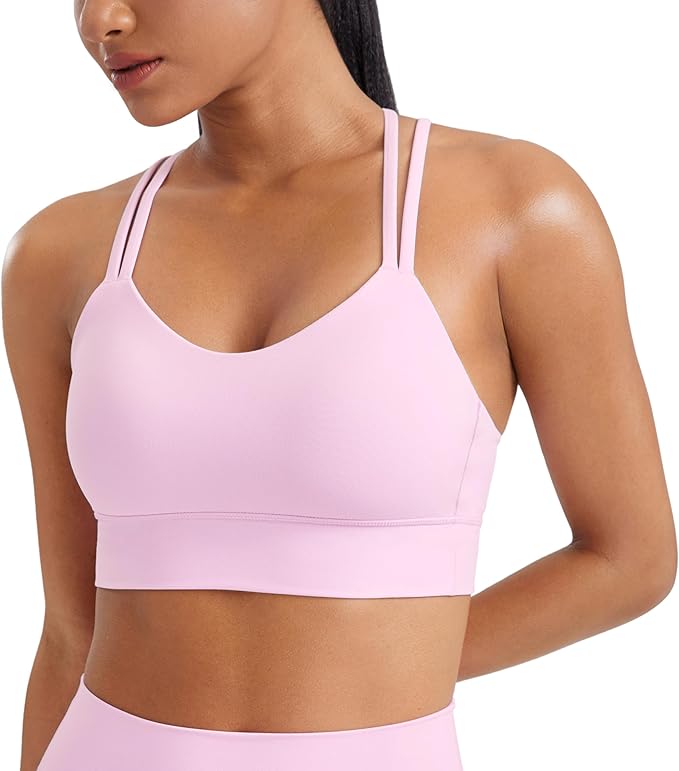 CRZ YOGA Softness Mold Womens Butterluxe Strappy Longline Sports Bra - Double Spaghetti Strap Workout Yoga Crop Top Athletic
