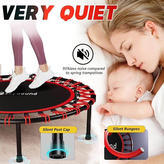 Rebounder Trampoline for Adults - 40" Foldable Mini Trampoline Fitness Rebounder with Adjustable U-Bar Handle, Max Load 350lbs,Stable Quiet Indoor/Outdoor Exercise Equipment