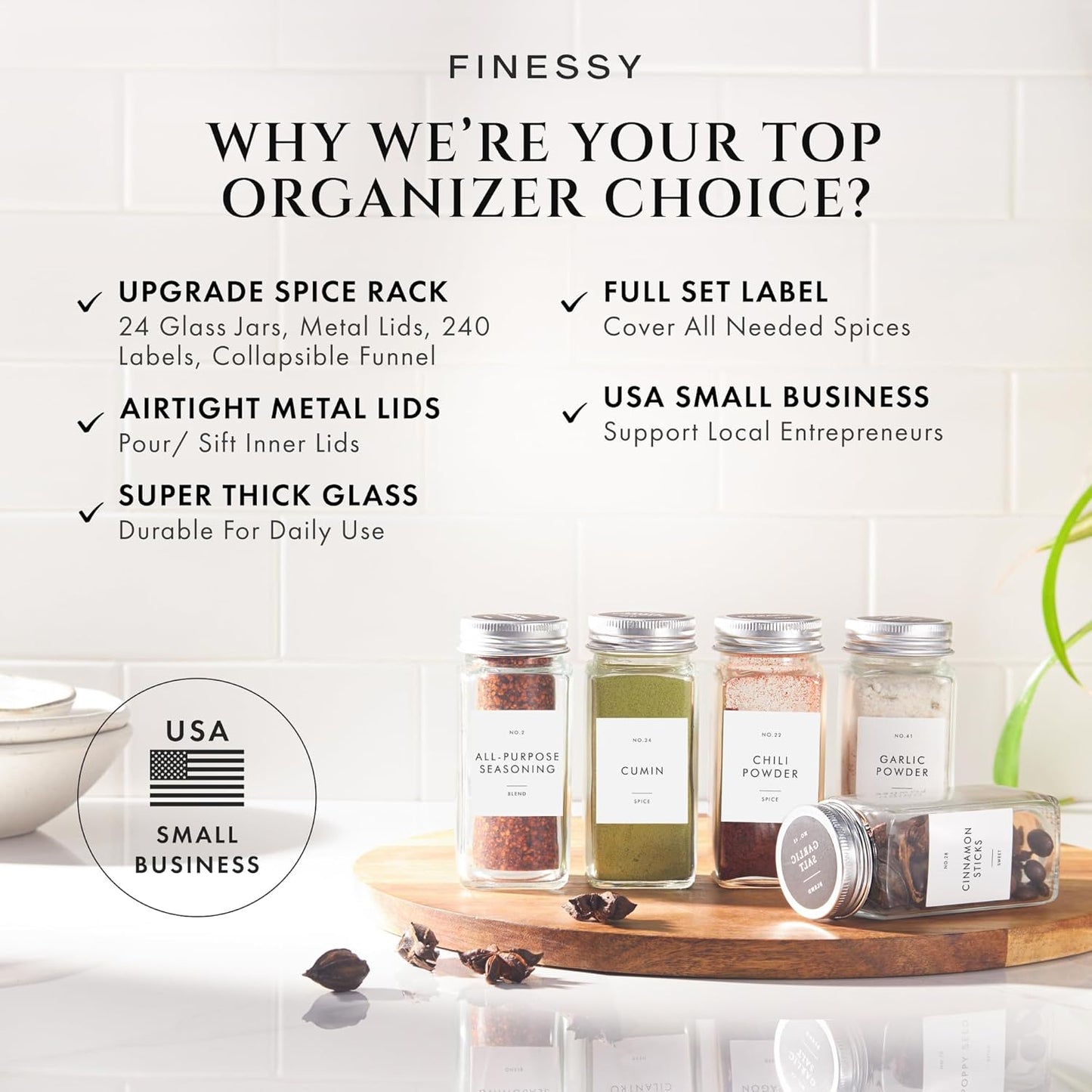 Glass Spice Jars with Labels with Metal Lids and Shakers Minimalist 24 Pack Set, 4oz Small Clear Empty Spice Bottles Seasoning Containers with Label Organizer Square Herb Seasoning Jars for Kitchen