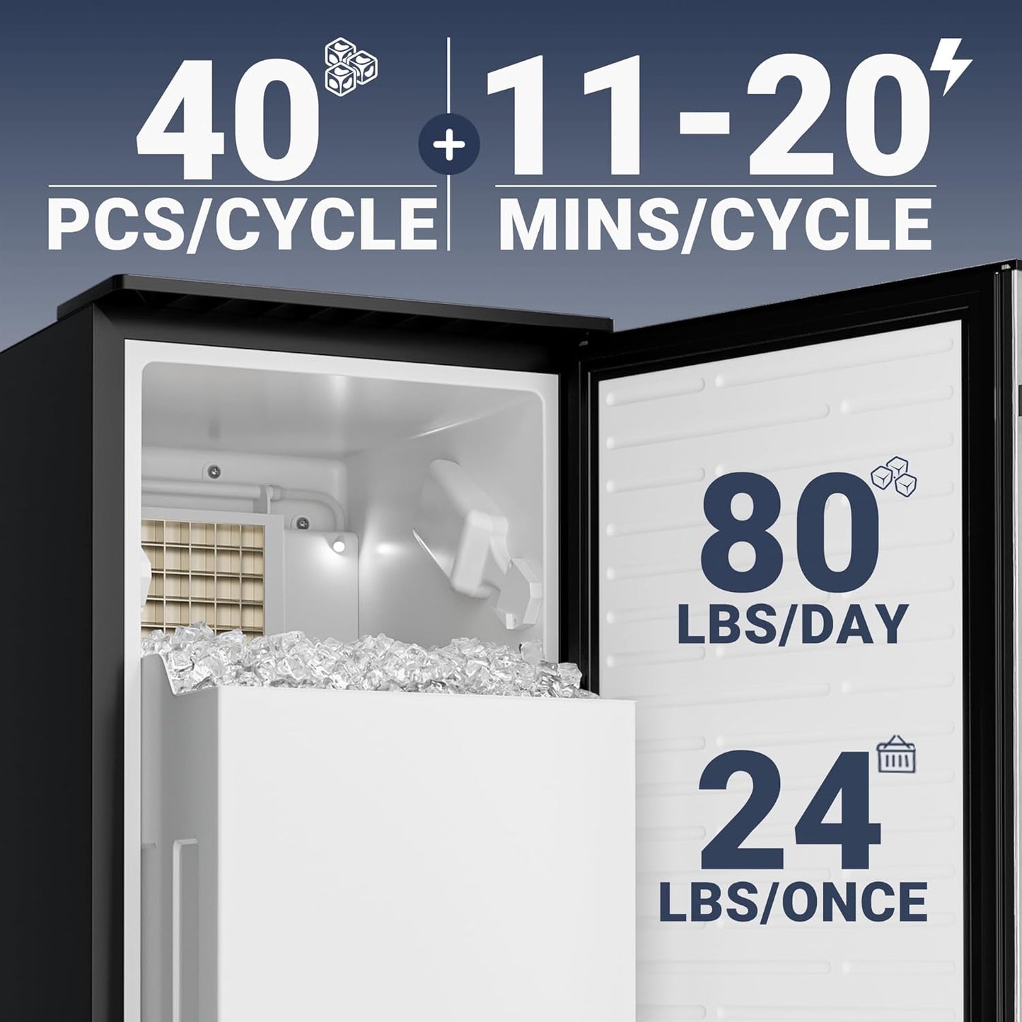 Commercial Under Counter Ice Maker Machine, 80Lbs/Day with 24lbs Storage, Built-in Freestanding Ice Maker, Auto-Cleaning, 24H Timer, for Commercial & Home Use. (Stainless Steel)