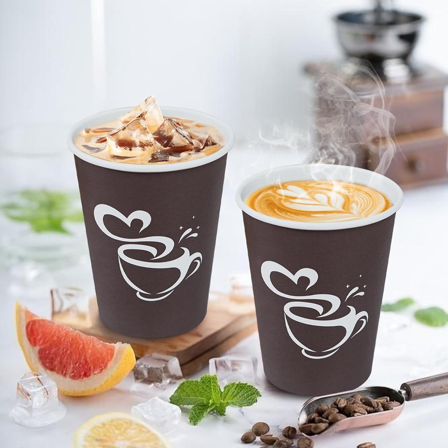 300 Count 12 oz Paper Coffee Cups, Disposable Drinking Cups for Hot or Cold Beverage, 12 ounce Brown Coffee Cups for Party, Business, Travel, Picnic