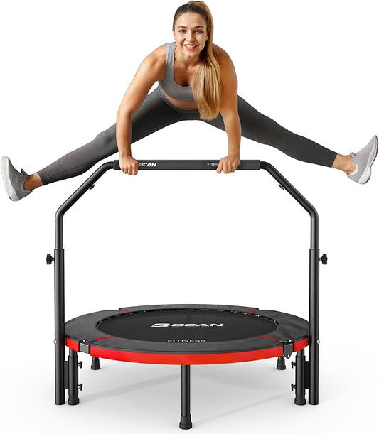 BCAN 40"/48" Foldable Mini Trampoline, Rebounder Trampoline for Adults, U/T Shape Adjustable Foam Handle, Exercise Rebounder for Adults Indoor/Garden Workout, Max Load 330lbs/440lbs
