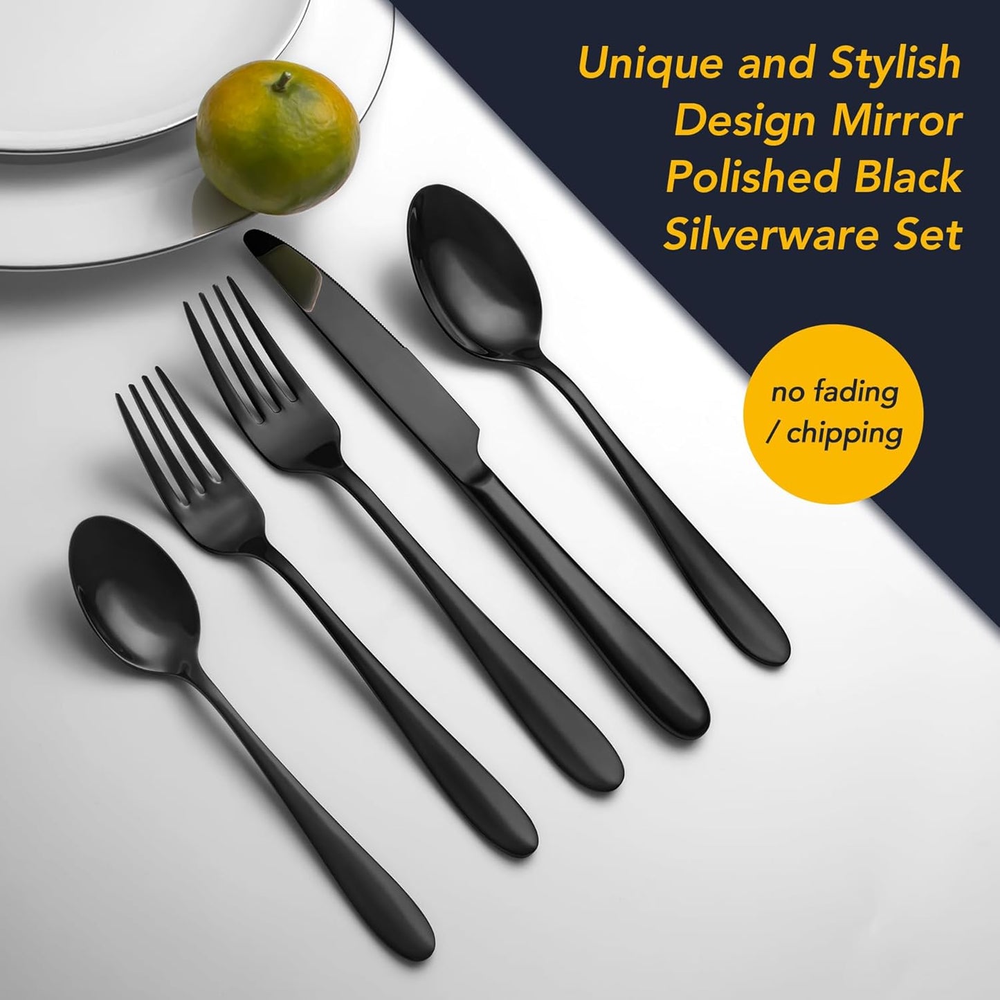 40 Piece Black Silverware Set Service for 8, EIUBUIE Premium Stainless Steel Black Cutlery Set, Mirror Polished Flatware Sets, Modern Kitchen Eating Utensils Sets Include Forks Spoons Knives