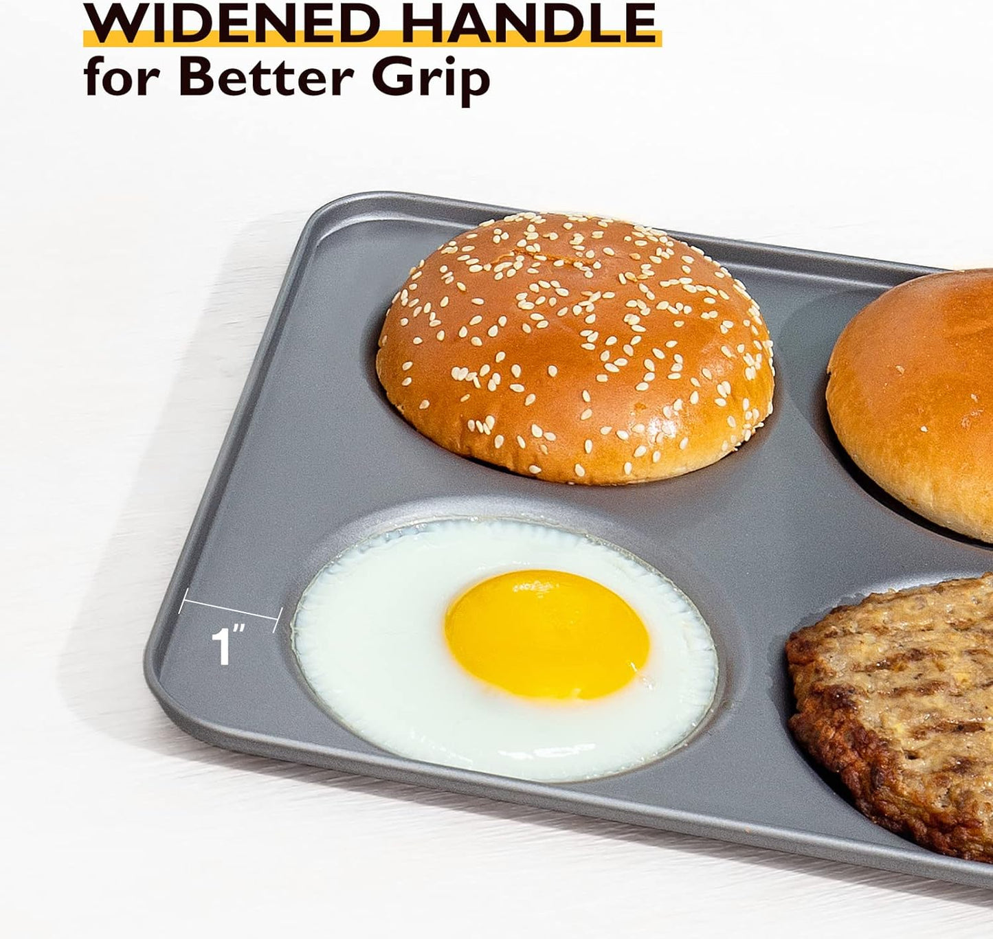 HONGBAKE Large Muffin Top Pan Set of 2, 4 Cup Nonstick Hamburger Bun Baking Pan, Jumbo Whoopie Pie Pan for Egg Sandwich, Cornbread, Layer Cake