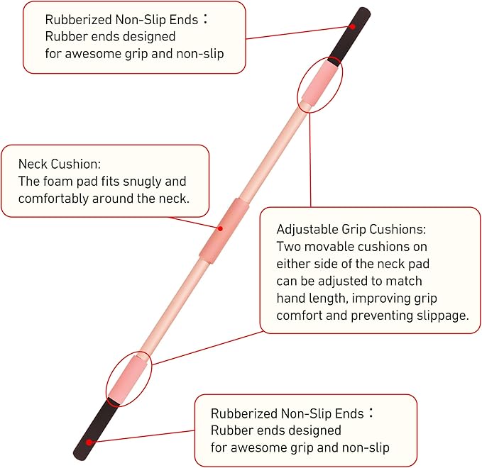 Pink Yoga Stick 58 Inch - Alloy Steel Stretching, Mobility & Exercise Stick with Neck & Hand Pads, Shoulder Flexibility Tool for Yoga, Pilates & Home Gym Workouts