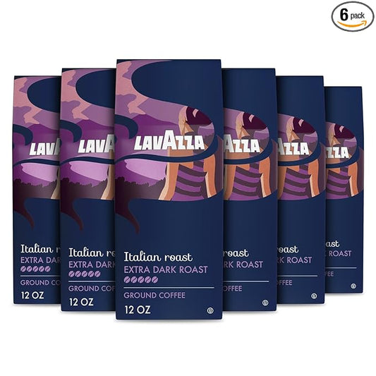 Lavazza Italian Roast Ground Coffee 6 Bags of 12oz, Dark Roast, Strong and Bold Taste, Intensity 5/5, 100% Arabica, Ideal for Drip Brewers, (Pack of 6) - Package May Vary