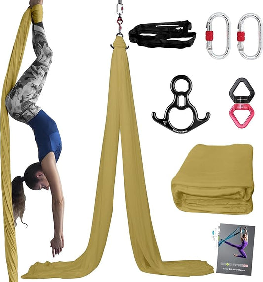PRIOR FITNESS Aerial Silks Kit Colorful 9/15/20 Yards 40D Nylon Fabric Hammock Set With Hardware & Guide for All Levels Of Aerial Yoga Practice and Acrobatic Flying For Adults Aerial silk