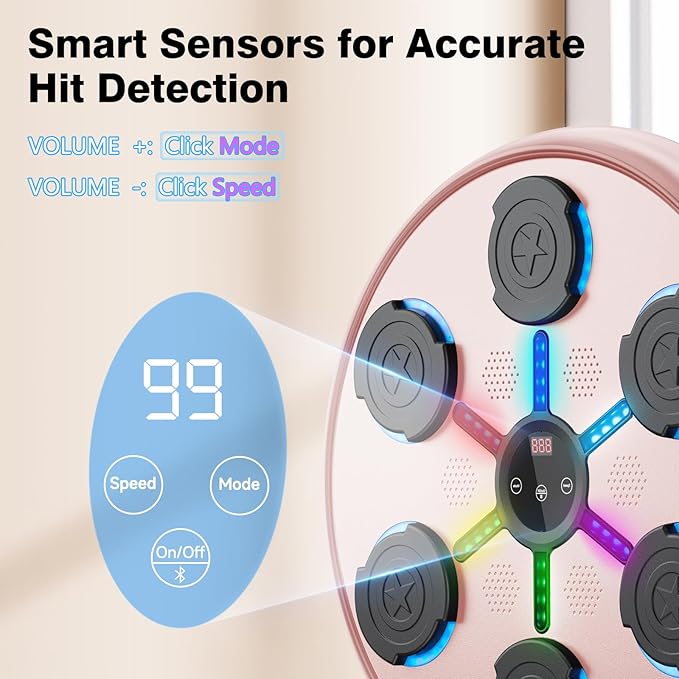 Music Boxing Machine, 2025 Upgrade Boxing Music Workout Machine for Adults Women Kids, Smart Bluetooth Boxing Music Trainer, Wall Mounted Musical Punching Pad, Boxing Machine with Gloves and Headband