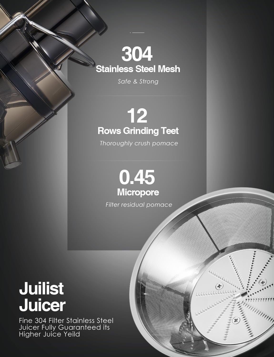 Juicer Machines, Juilist 3" Wide Mouth Juicer Extractor, for Vegetable and Fruit with 3-Speed Setting, 400W Motor, Easy to Clean, Black