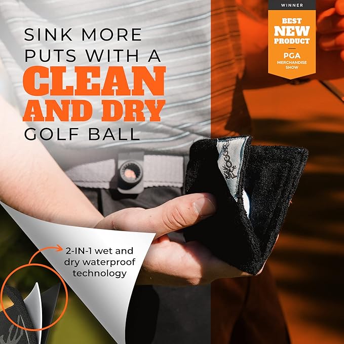 Frogger Amphibian Golf Ball Towel with Wet and Dry Technology Small Golf Ball Towels for Golf Bags with D Clip, Premium Golf Ball Accessories, Ultra Absorbent