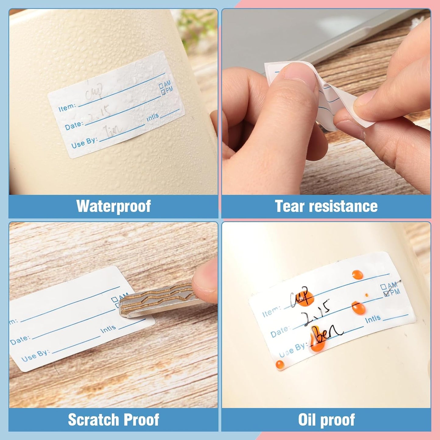 4 Rolls 2000 Pieces Removable Food Labels, 1 x 2 Inch Date Stickers for Freezer, Refrigerator Food Containers - Easy to Write On