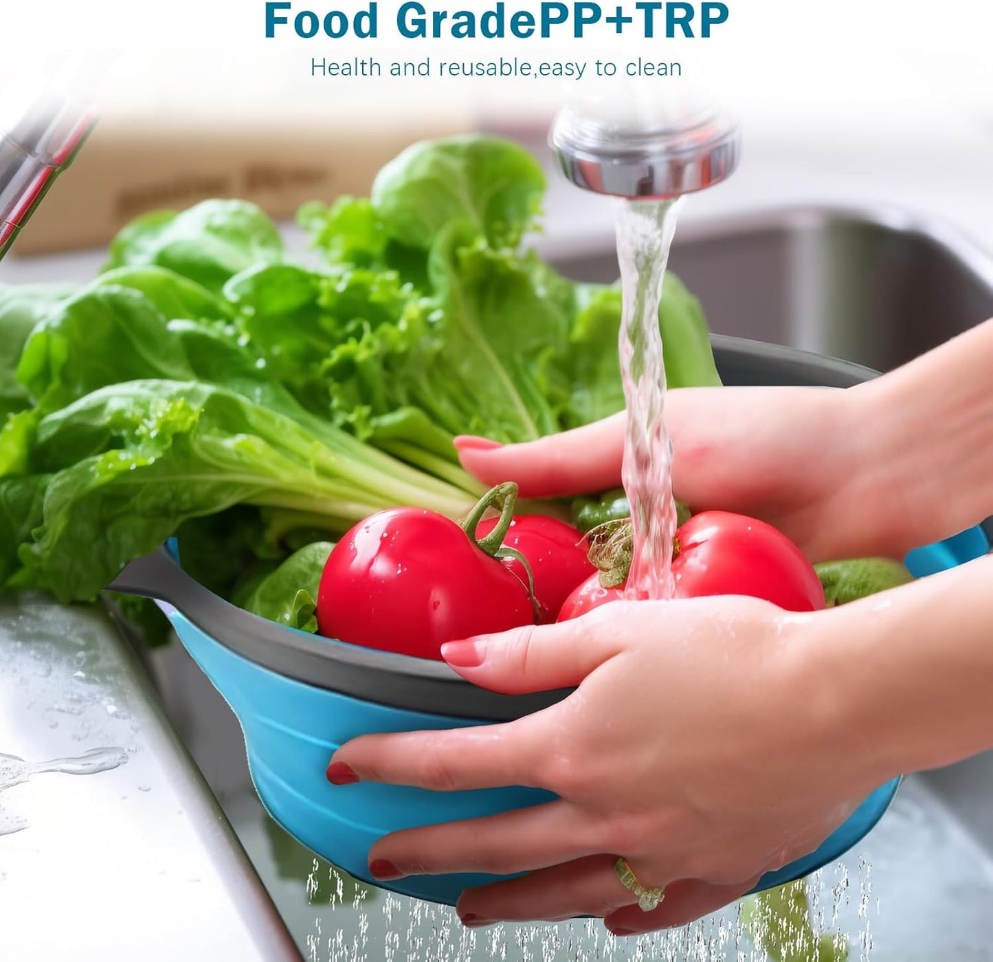 Collapsible Colander Set of 2 Silicone Kitchen Strainer Set, Perfect for Draining Pasta, Vegetable and fruit for Kitchen and Travel Use (Blue)