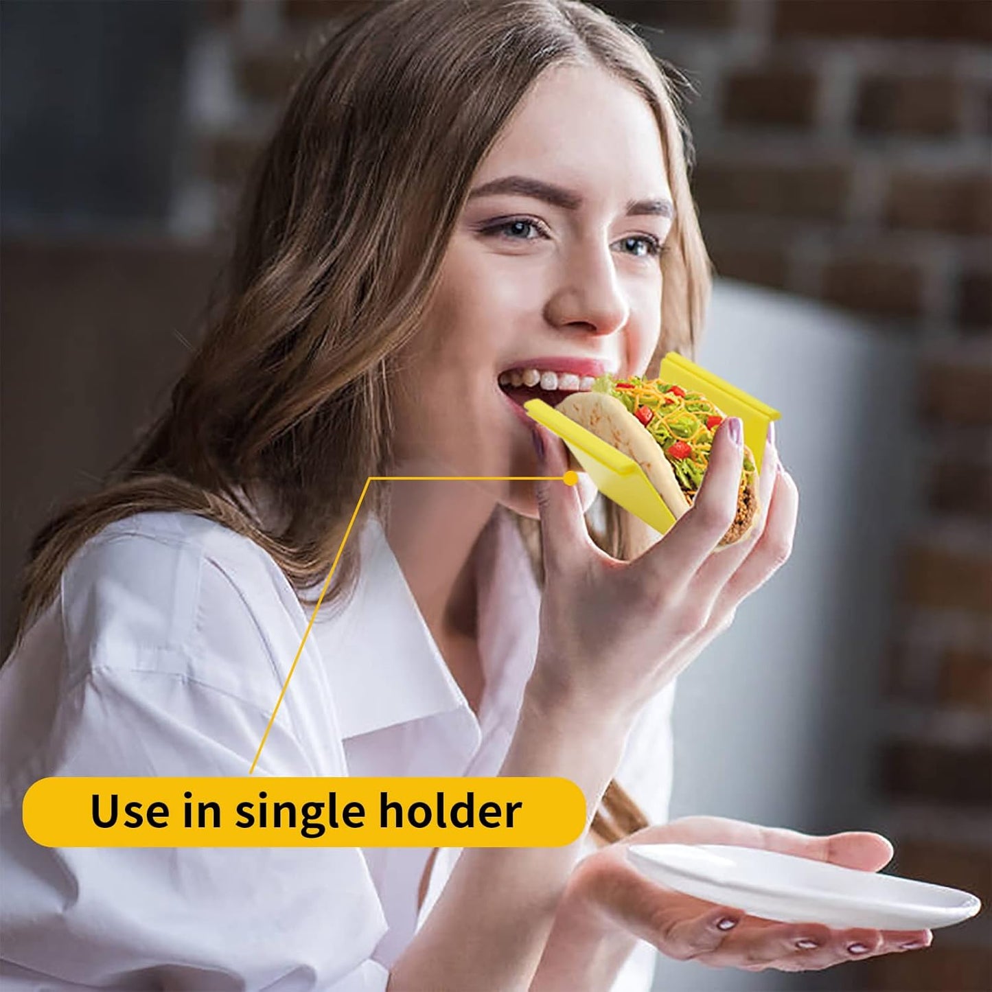 Colorful Taco Holder Stands - Set of 12 with 2 Condiment Dishes,Taco Tray Plates for Taco Bar Gifts & Accessories,Large Plastic Stackble&Convenient Taco Shell Rack,BPA-Free, Dishwasher&Microwave Safe