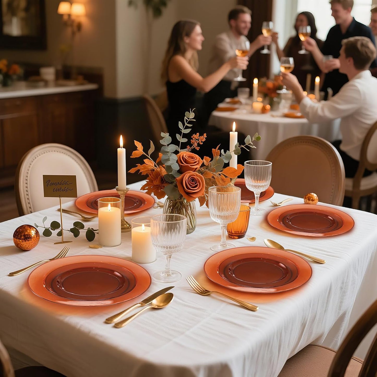 I00000 102 Pcs Clear Brown Plastic Plates - Elegant Disposable Plastic Party Plates Include 51 Dinner Plate 10’’ and 51 Dessert Plate 7’’ Perfect for Birthday, Party & Wedding