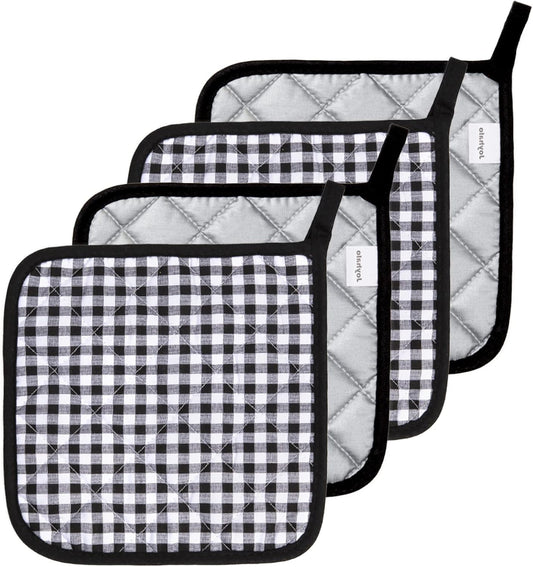 Joyhalo 4 Pack Pot Holders for Kitchen,Cotton Oven Holder with Great Heat Resistance,Non Slip Hot Pads for Kitchen Clearance,Black Buffalo Plaid