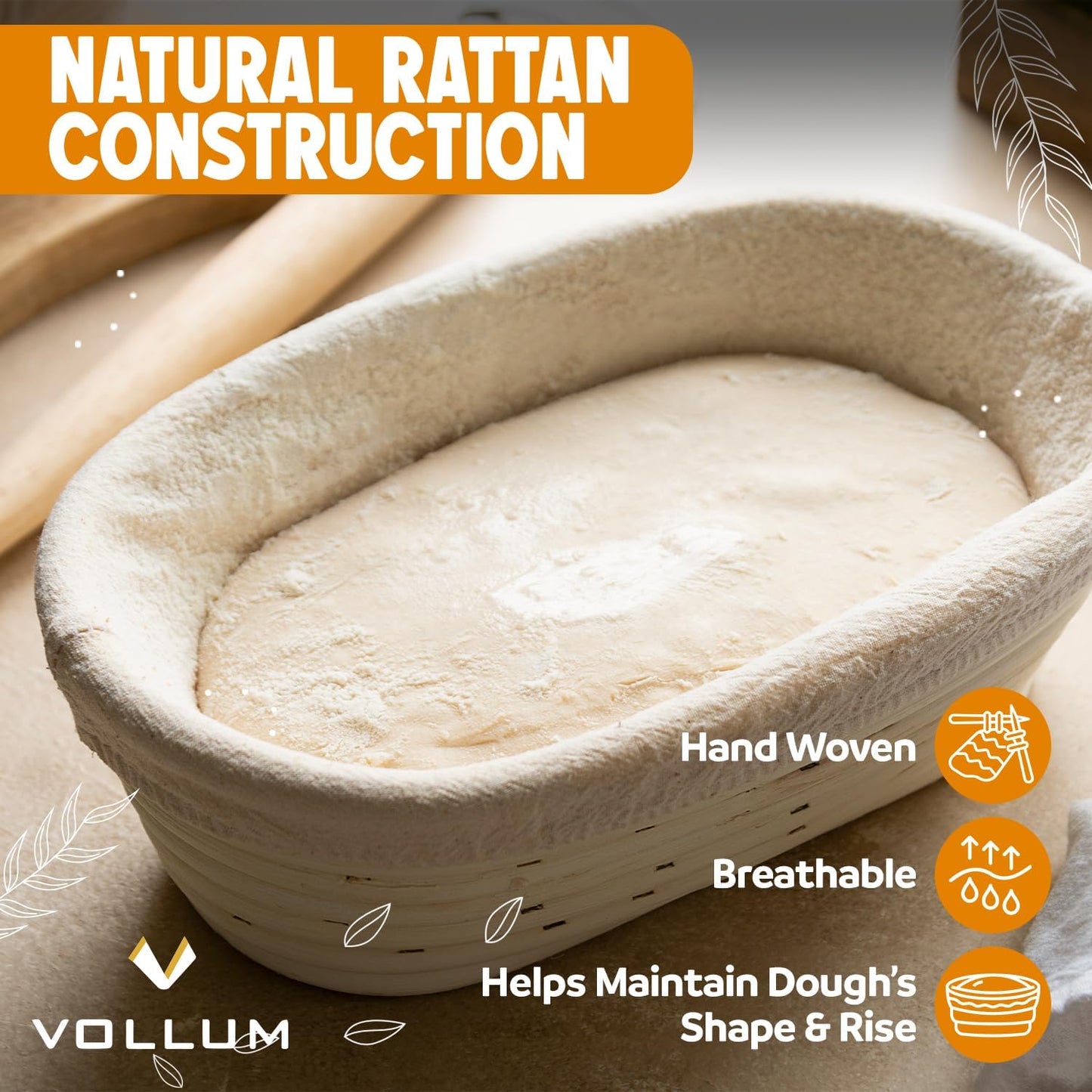 Banneton Bread Proofing Basket Sourdough Proofing Basket for Beginners & Professional Bakers, Handwoven Rattan Cane Bread Maker with Linen for Artisan Breads, 8.5 x 3 In, 1-Lb Round - Set of 2