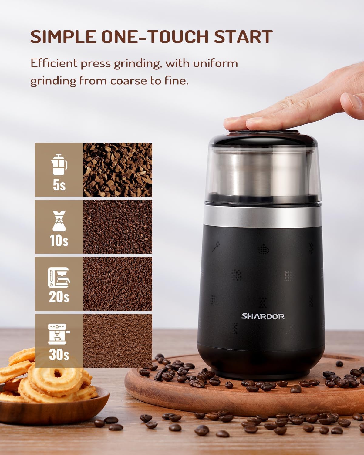 SHARDOR Super Silent Coffee Grinder, Herb, Spice, Electric Coffee Bean & Espresso Grinder with 1 Removable Stainless Steel Bowl