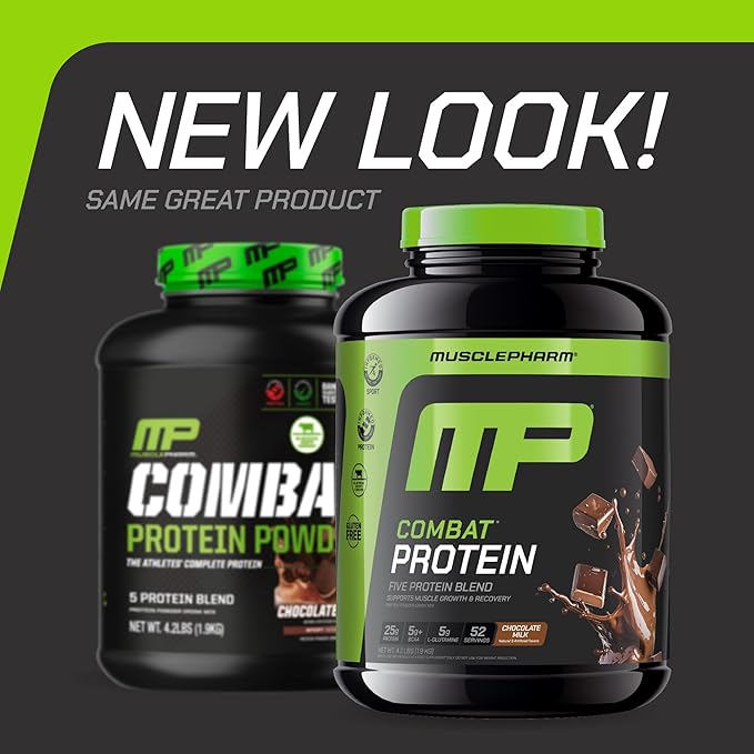 MusclePharm Combat Protein Powder, Chocolate Milk Flavor, Fuels Muscles for Productive Workouts, 5 Protein Sources including Whey Protein Isolate & Egg Albumin, Gluten Free, 4.2 lb, 52 Servings