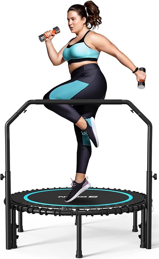 BCAN 40"/48" Rebounder Trampoline for Adult, 450/550LBS Fitness Trampoline with Bungees, Adjustable Handle, Stable & Quiet, Indoor Outdoor, Whole-Body Workout & Relaxation at Home for Women/Men