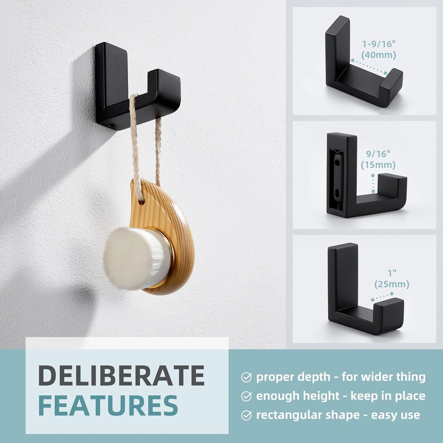 Angle Simple Towel Hook for Bathroom, SUS 304 Stainless Steel Compact Shower Robe Coat Wall Hook, Matte Black