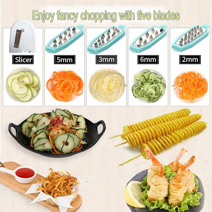 Ourokhome Zucchini Noodle Maker Spaghetti Spiralizer - 5 Blades Vegetable Slicer for Veggie Noodles and Curly Chips
