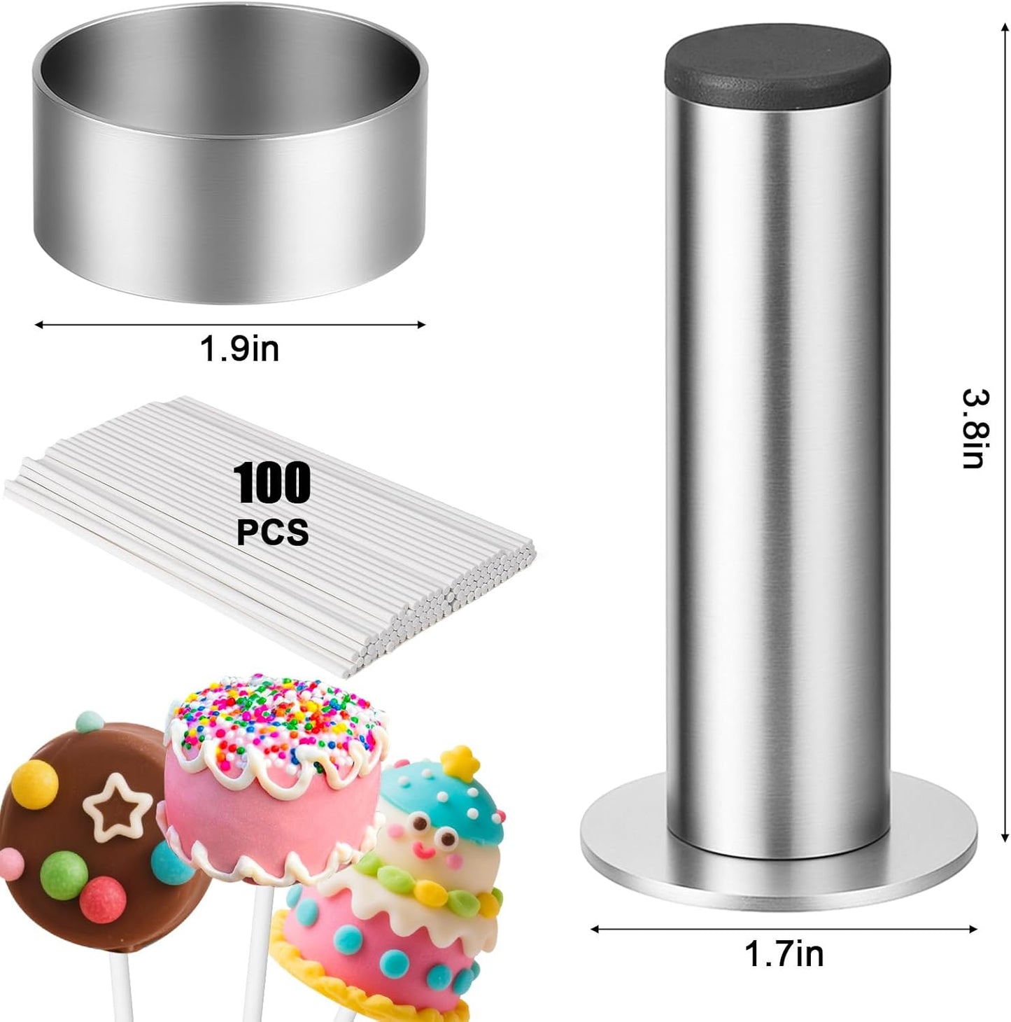 Juome Circle Cake Pop Mold Kit, Round Cake Pop Cutter and Pusher Cake Pop Maker with Sticks, Cake Pop Supplies Accessories, Baking Tools for Home Baking Desserts