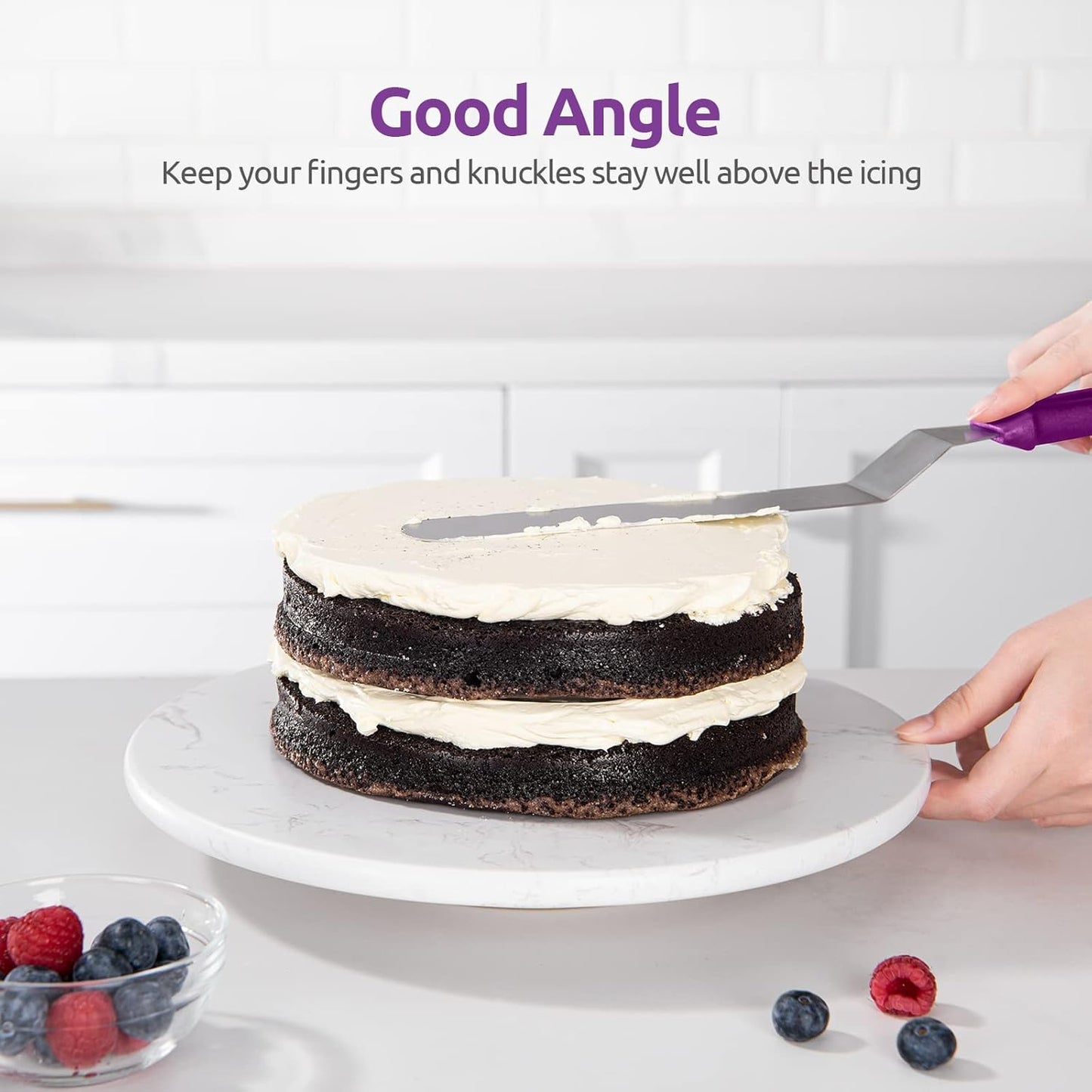 Icing Spatula, U-Taste Offset Spatula Set with 6", 8", 10" Blade, 18/0 Stainless Steel with PP Plastic Handle Angled Cake Decorating Frosting Spatula Set of 3 (Purple)