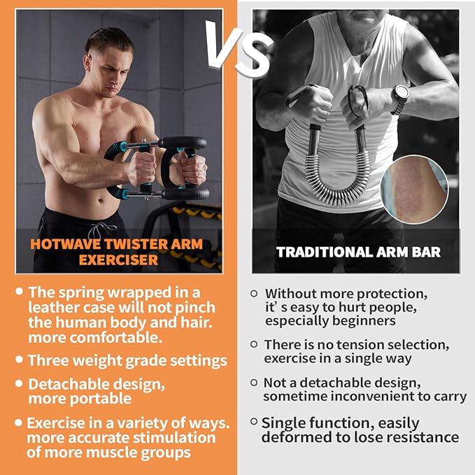 HOTWAVE Twister Arm Exerciser,Adjustable Spring Workout Bar, Forearm Triceps Chest Enhanced Exercise Strengthener,Portable Home Fitness Equipment