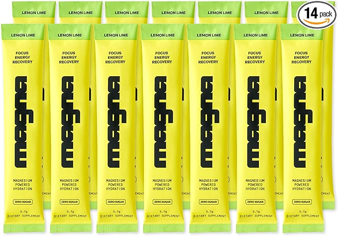 MAGNA Electrolyte Powder Drink Mix for Hydration, Energy & Focus Support with Magnesium L Threonate, Malate & Glycinate, Sodium, Potassium, Vitamin D, B6 & B12, Lemon Lime Flavor, 14 Servings