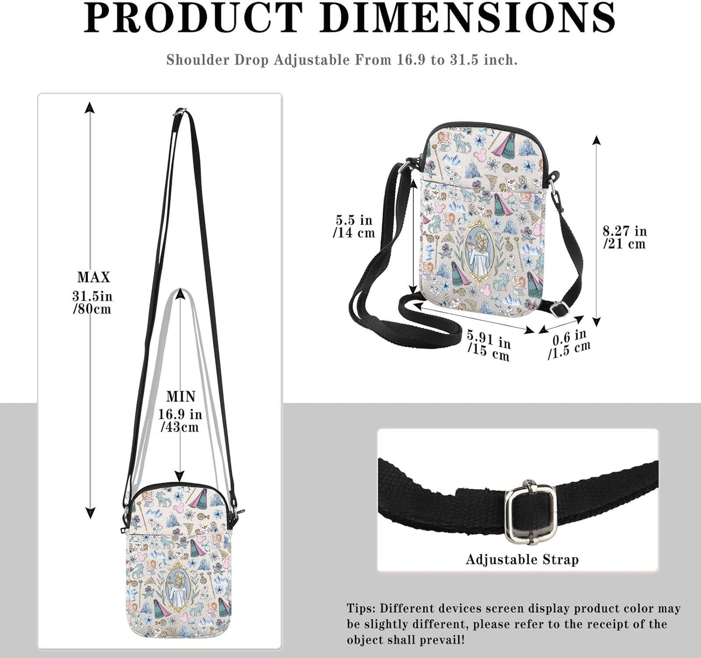 GJTIM Elsa Princess Gift Elsa Merchandise Princess Elsa & Anna Fan Gift Princess Cartoon Character Gift Crossbody Bag