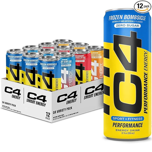 Cellucor C4 Performance & Smart Energy Drink Official Variety Pack | Zero Sugar Carbonated Preworkout Energy | 150+200mg Caffeine with Beta Alanine | 4 Flavors | 12 Fl Oz (12 Pack)