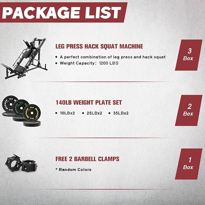 RitFit Adjustable Leg Press and Hack Squat Machine with Weight Plate Set, Professional Home Gym Equipment with Linear Bearings, Specialized for Complete Lower Body Workouts and Weight Storage Posts