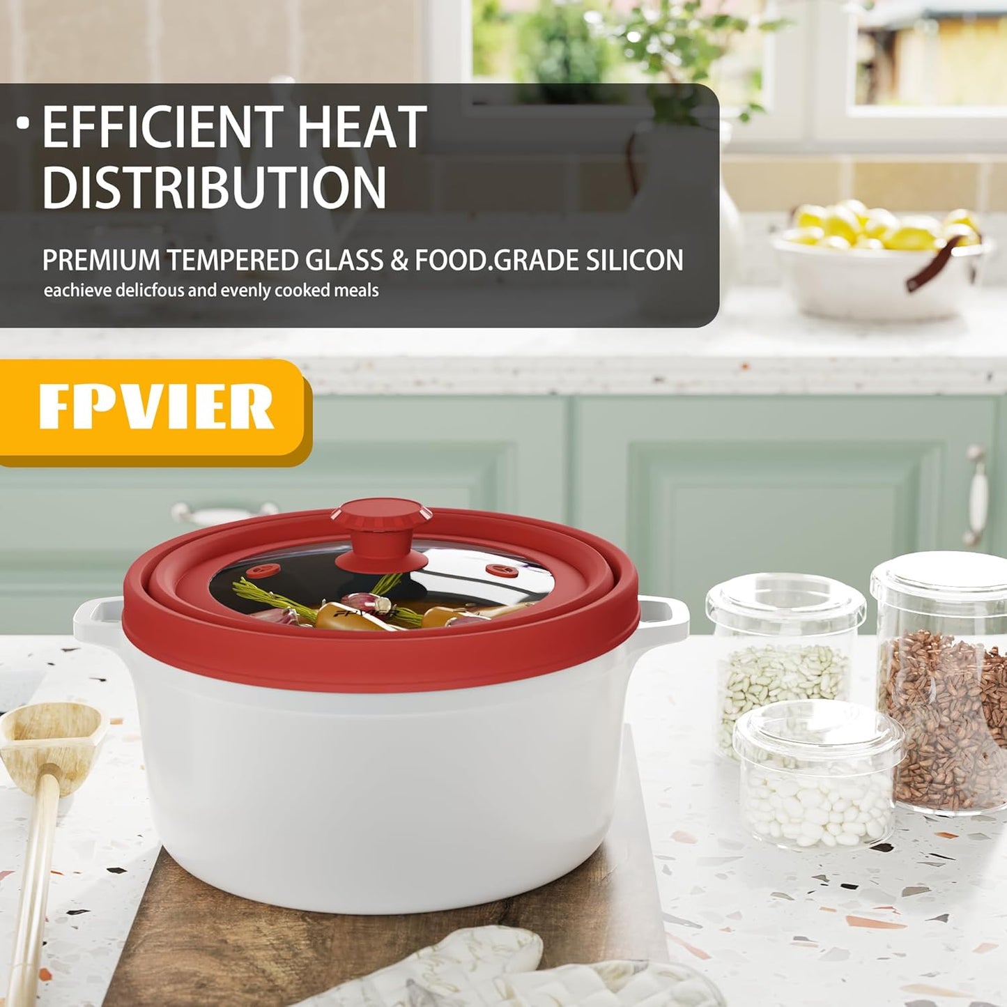 Collapsible Microwave Splatter Cover - Vented Silicone & Glass Lid with Easy-Grip Handle, Fits 6 to 10 Inch Plates & Bowls, 10.8 Inch Diameter, Prevents Splatters & Ensures Even Heating