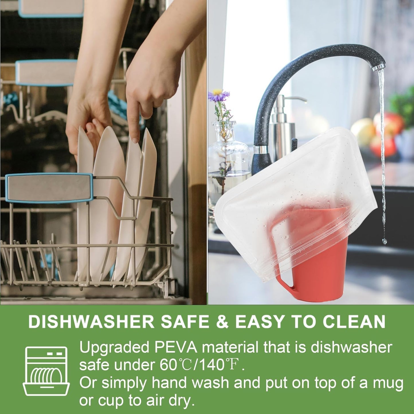 Clear Sandwich Bag/Snack Bag for Kids & Adults, Reusable Double Ziplock Cosmetic Bag,Makeup Travel Bag for Women Girls, Leakproof, Washable, Food Safe, BPA Free (2-Pack, Clear)