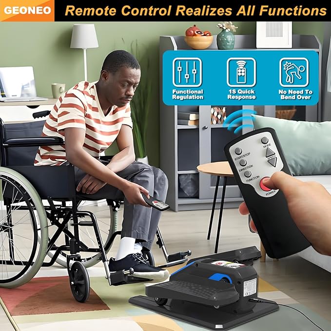 Under Desk Elliptical Machine, Electric Ellipse Leg Exerciser for Senior, Quiet and Compact Electric Seated Pedal Exerciser for Home Blue