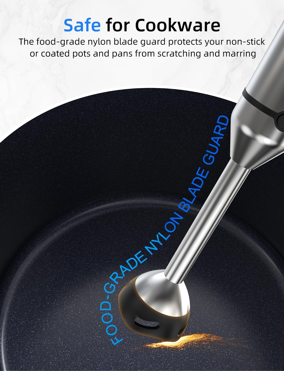 Immersion Blender, Hand Blender Heavy Duty Copper Motor, Stainless Steel Smart Stick with Egg Beaters, Chopper/Food Processor