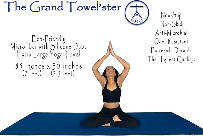 Tatago Hot Yoga Mat Towel Non Slip for Hot Yoga (72-84 inch Mats) Our Hot Yoga Towel Non Slip Silicone Dabs & Absorbent Microfiber Blend Gives You More Grip As You Drip! (Azuloro, XL - 84")