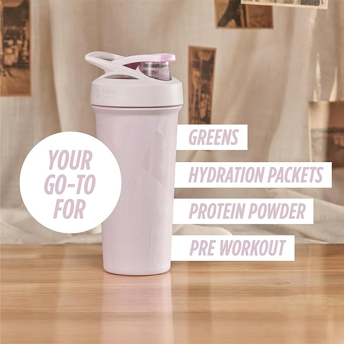 BlenderBottle Strada Shaker Cup Insulated Stainless Steel Water Bottle with Wire Whisk, 25-Ounce, Pink Stripes