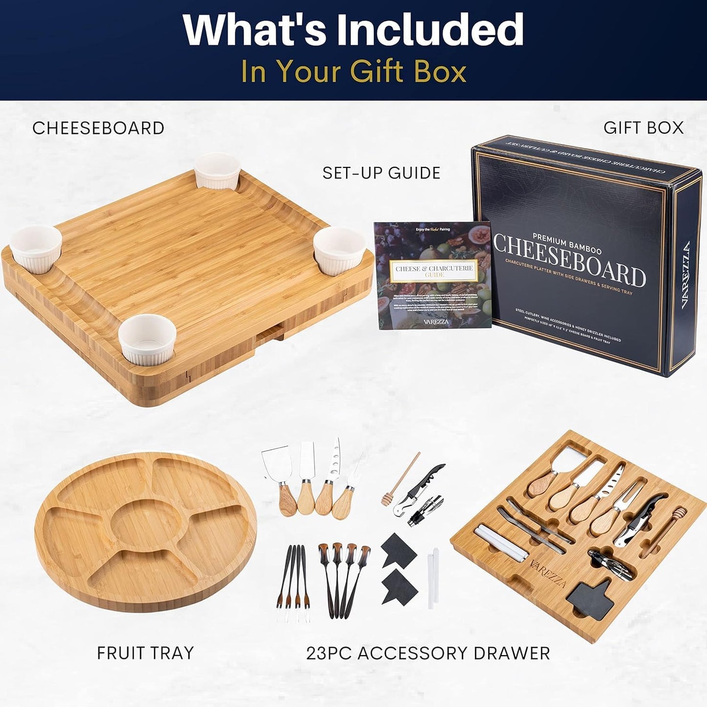 Charcuterie Boards Set – Large Bamboo Cheese Board & Platter with Charcuterie Accessories, Housewarming Gifts for New Home, Bridal Shower, New House Gift