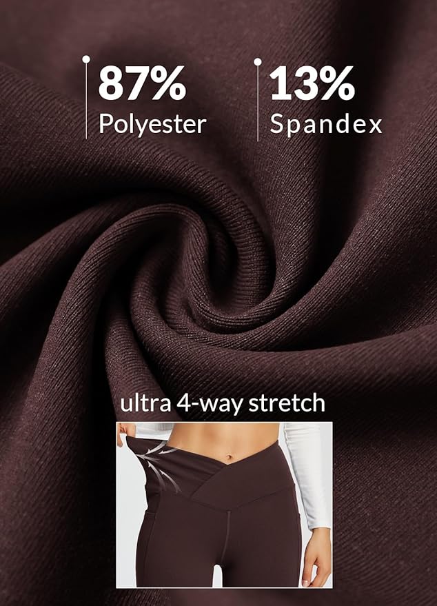 baleaf Women's V Crossover Flare Leggings with Pockets Yoga Pants High Waist Casual Workout Gym Bell Bottom Leggings