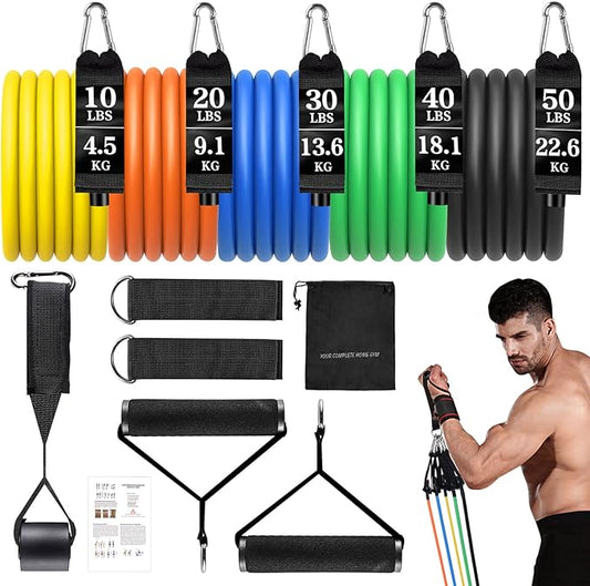 Resistance Bands Set, Himaly Exercise Bands Strength Training Fitness Bands Workout Elastic Bands with Legs Ankle Straps, Door Anchor, Handles & Carry Bag for Home Outdoor Workouts
