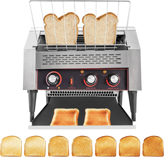 Commercial Toaster Conveyor 450 Slices/Hour, 2600W Stainless Steel Heavy Duty Commercial Toaster Conveyor for Restaurant with Three-ring Heating Tubes for Bun Bagel Bread Baked