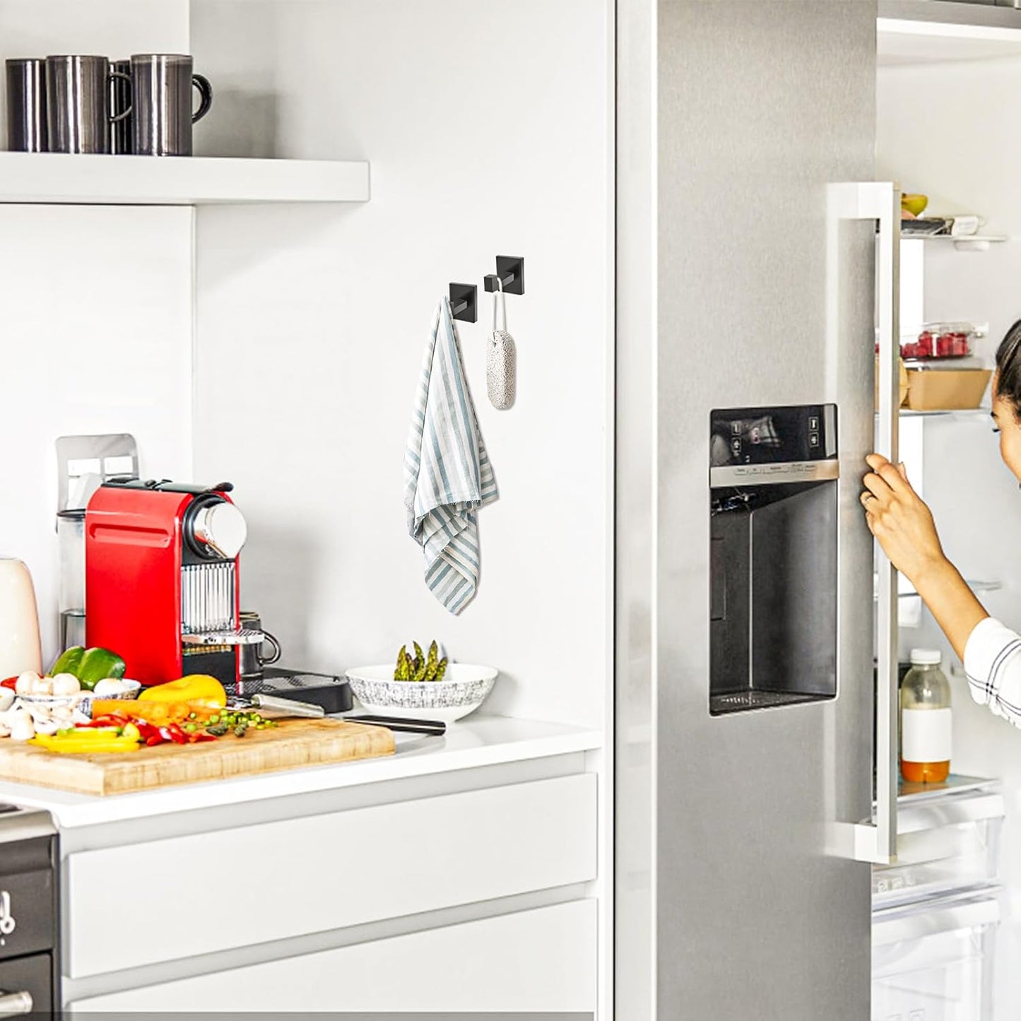 IBosins 8 Pack Towel Hooks Hand Towel Holder for Bathroom Wall Livingroom Bedroom Kitchen Closet Heavy Duty Stainless Steel Hook Hanger for Robe, Bath Towel, Coat (Square Matte Black)