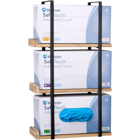 Glove Holder Dispenser for Wall Mount Wooden Metal Disposable Latex Glove Box Holder for Home Office, Lab and Garage, Tissue Wire Rack Wall-mounted for Kitchen Organizer Decor