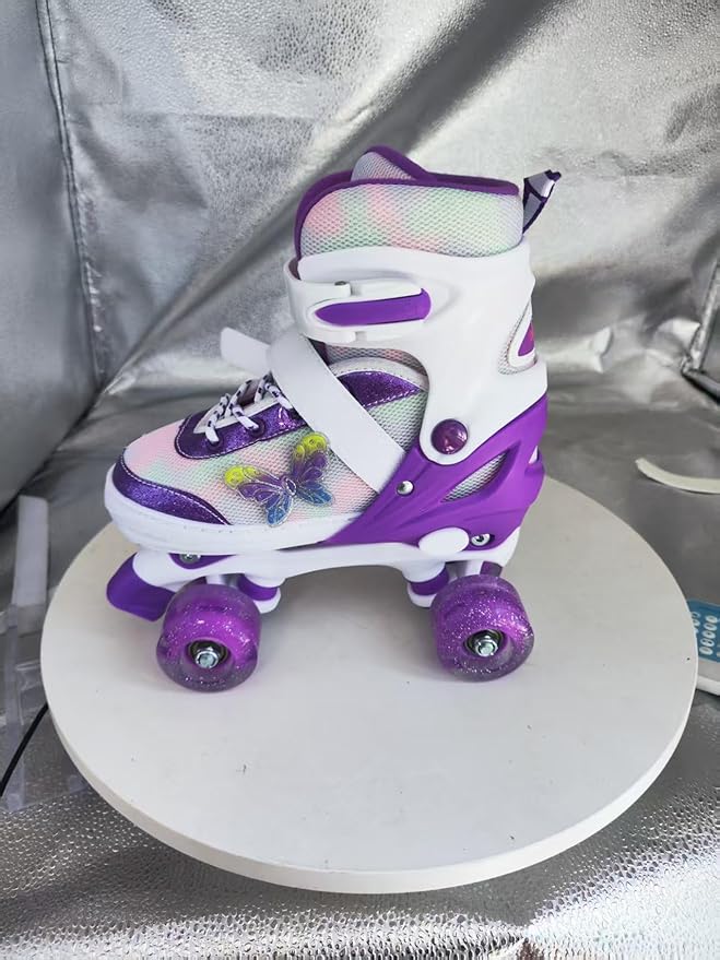 Kids Roller Skates for Girls-Outdoor 4 Size Adjustable Butterfly Quad Rollerskates for Indoor Ages 3-12 Years Beginners Children's Birthday Gift with Light Up Wheels patines para niñas Indoor