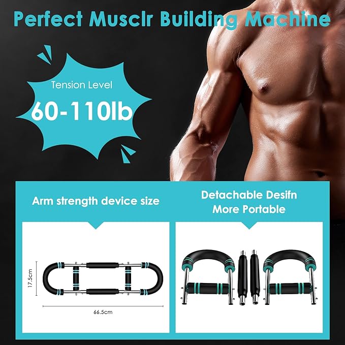 Twister Arm Trainer, 60-110lb Adjustable Chest Workout Equipment with 3-Speed Resistance, Portable Power Twister Bar for Home/Gym, Detachable Design Fitness Anywhere