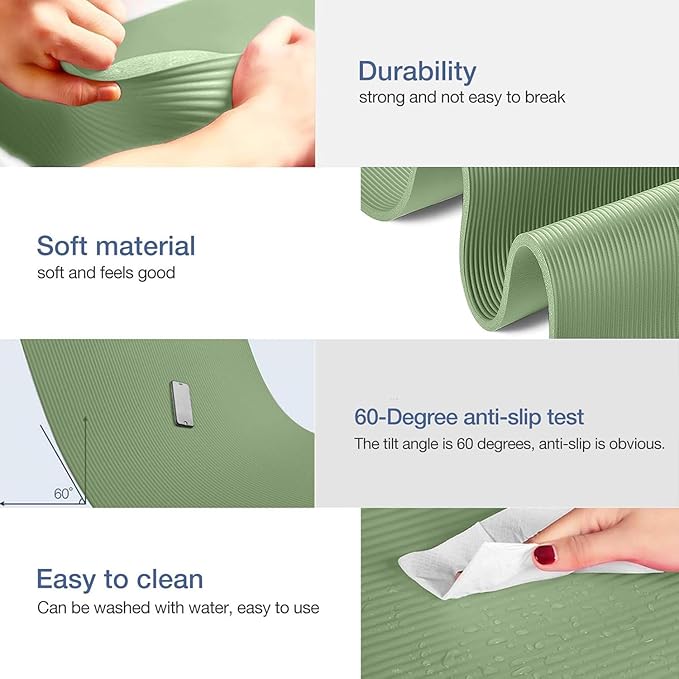 Thick Yoga Mat Non Slip, Large Size 72" L x 32" W x 0.6" TH, Premium Exercise & Fitness Mat with Carrying Strap and Bag, Workout Mats for Home