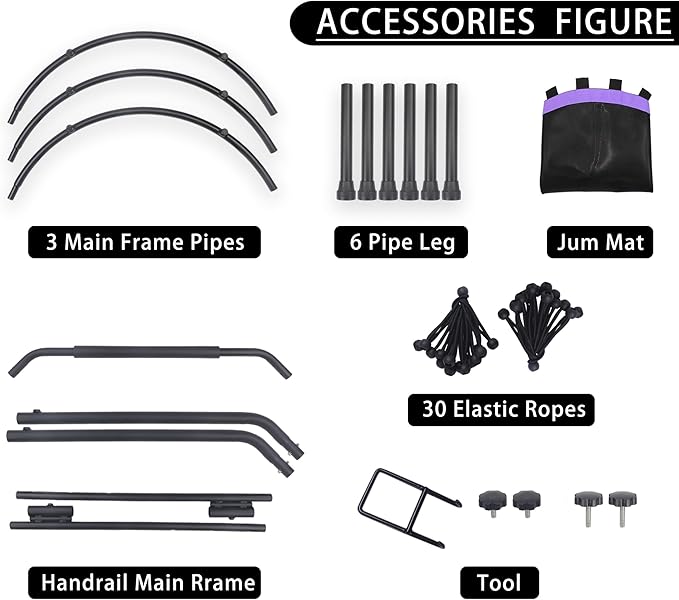 Newan 40" Silent Mini Trampoline with Adjustable Handle Bar Fitness Trampoline Bungee Rebounder Jumping Cardio Trainer Workout for Adults - Max Limit 330 lbs