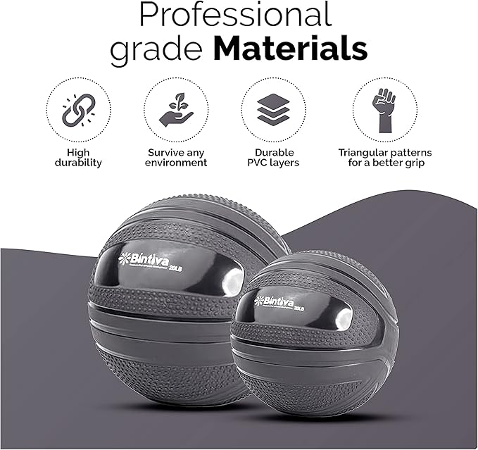 bintiva Non Bounce Slam Ball - Exercise Weighted Deadball for Workout and Fitness Routines - Medicine Dead Weight Ball