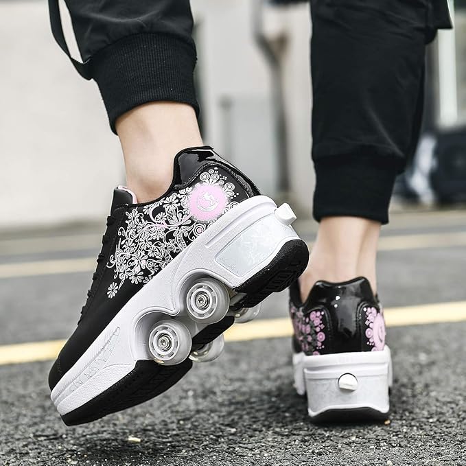 Double-Row Deform Wheel Automatic Walking Shoes Invisible Deformation Roller Skate 2 in 1 Removable Pulley Skates Skating Parkour
